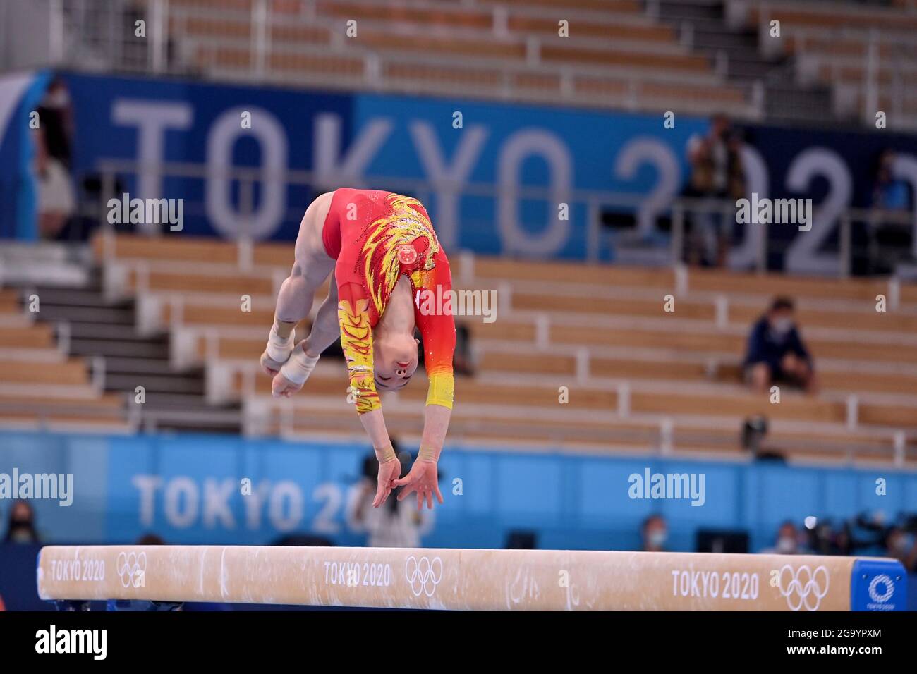 Tokyo, Japan. 27th July, 2021. ZHANG Jin (CHN) Action, balance beam, balance beam, gymnastics, team competition all around women, artistic gymnastics, gymnastics women`s team, team competition women on 07/27/2021, Ariake Gymnastics Center. Olympic Summer Games 2020, from 23.07. - 08.08.2021 in Tokyo/Japan. Â Credit: dpa/Alamy Live News Stock Photo